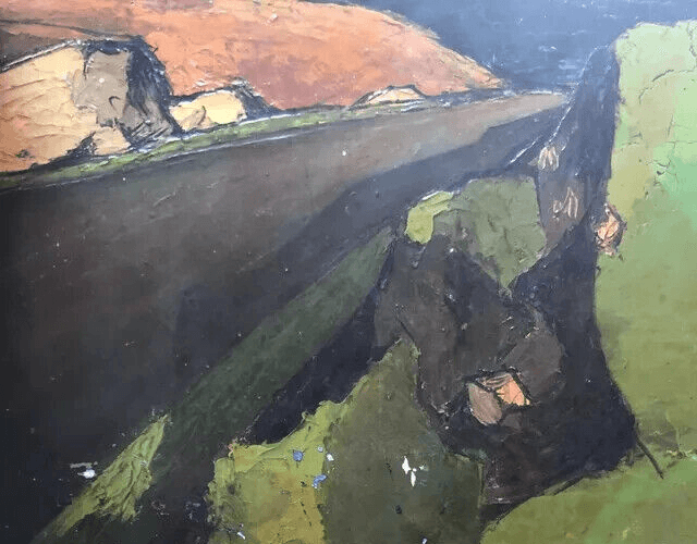Antique Oil Painting by Philippe FAURE (XX) Green Cubist Landscape 1957 image 5