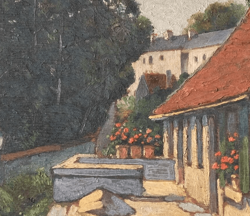 Antique Oil Painting Signed House Landscape, Cityview, Trees image 3