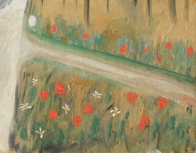 Vintage Antique Original Oil Painting Landscape, Trees and Flowers image 3
