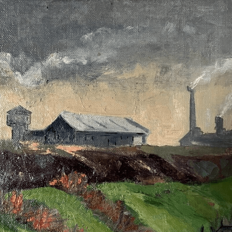 Vintage Original Painting Landscape, Cityview, Houses, Architecture image 2