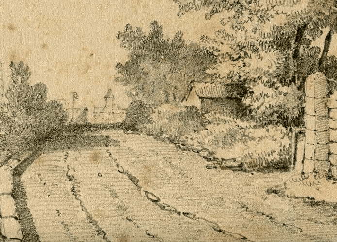 Antique Pencil Drawing Armand BLANDIN (1804-1846) Landscape Marmoutier 1866