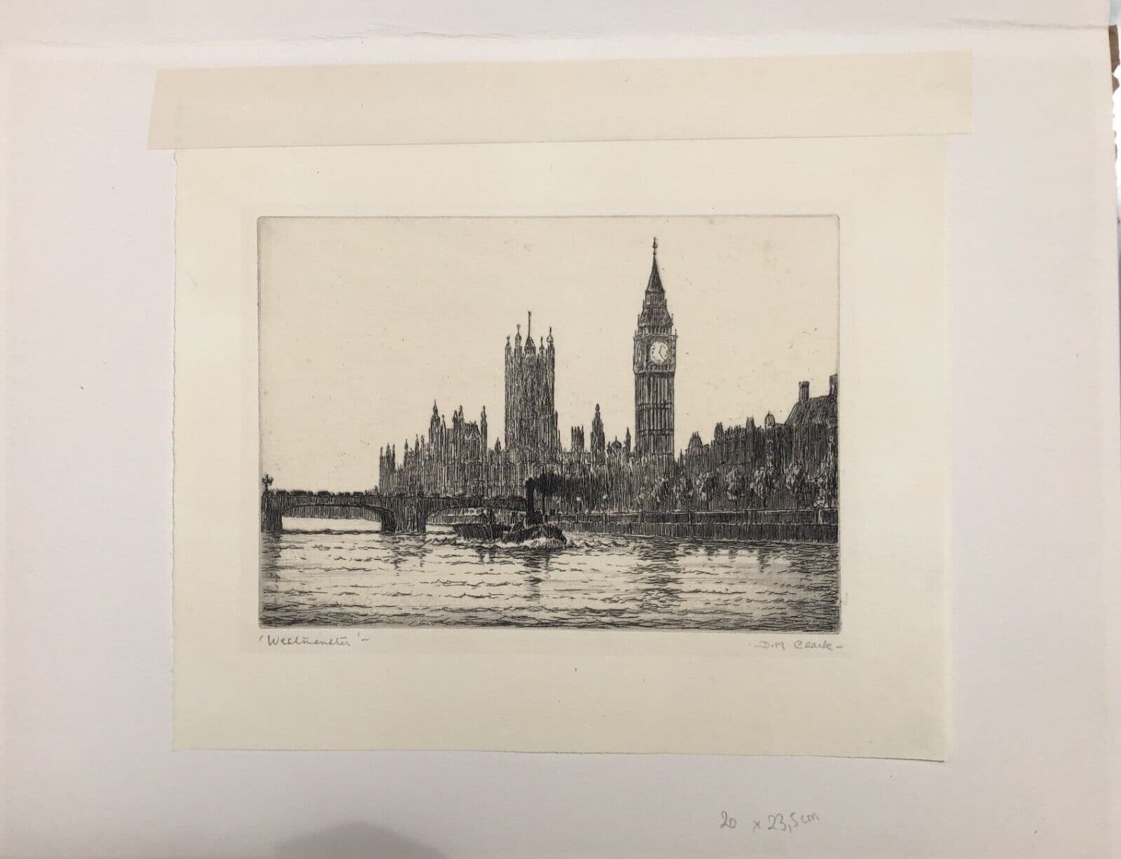 Vintage Etching Original Architecture, Cityview, Webmeister signed Architectural image 6