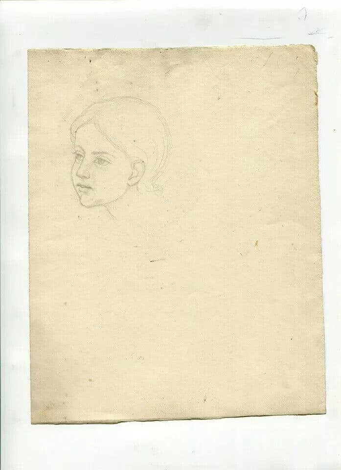 Antique Pencil Original Drawing 19th century Young Girl Portrait image 5
