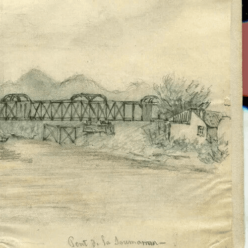 Vintage Pencil Drawing Landscape, Bridge of Soummam, Bougie 1871 image 5