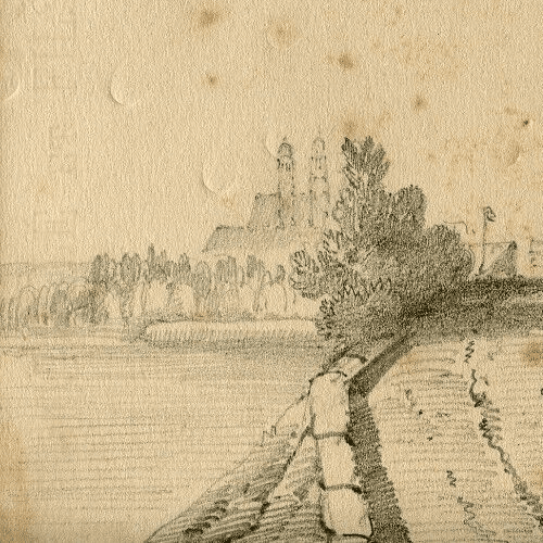 Antique Pencil Drawing Armand BLANDIN (1804-1846) Landscape Marmoutier 1866 image 2
