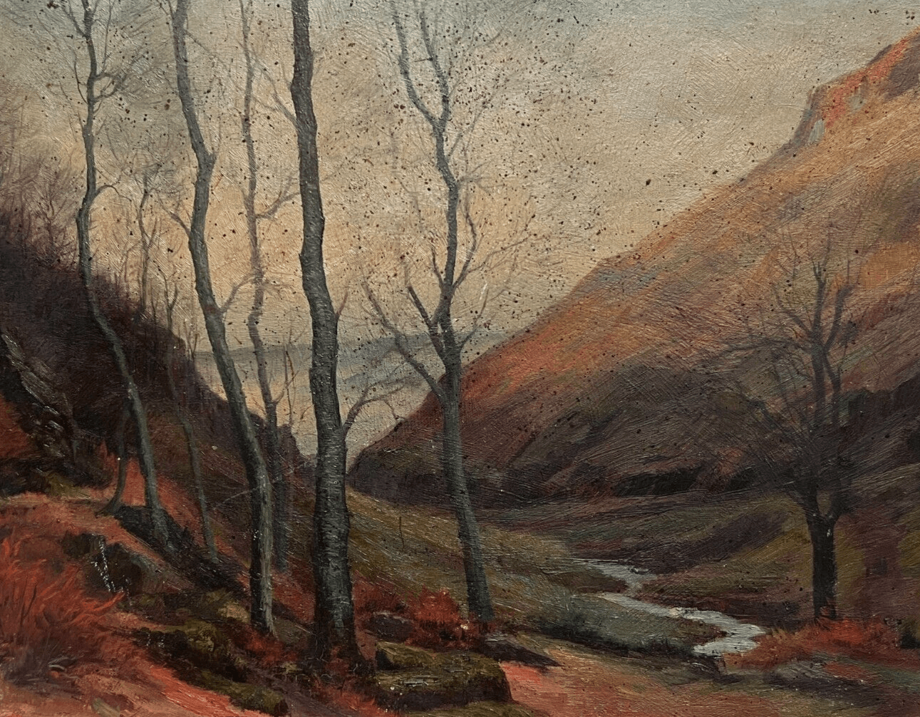 Antique Original Painting Landscape, Barbizon, Trees, Forest, Sea