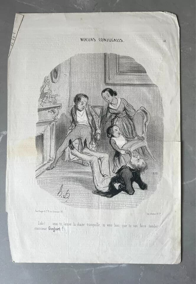 Antique Print 19th century Daumier, Moeurs Conjugales, People image 6