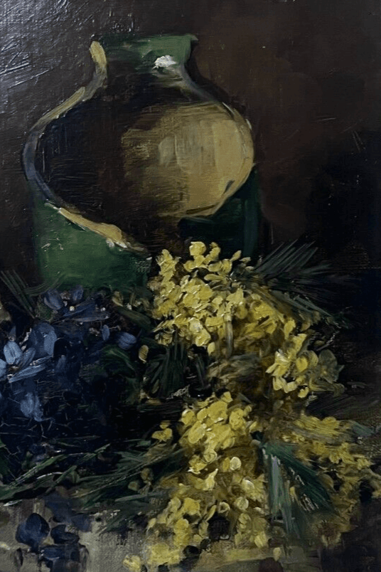 Antique Painting Original Still Life, Flowers, Pichet, signed 19th century image 4
