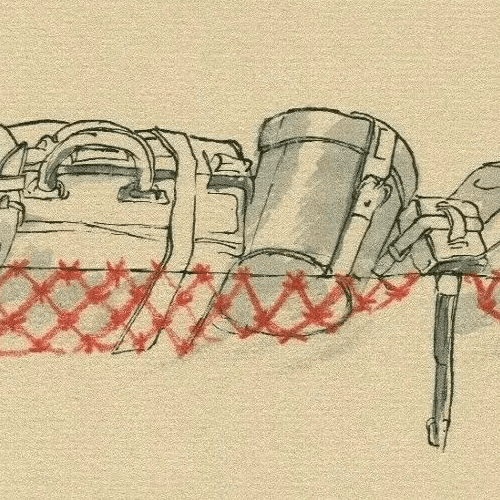 Vintage Ink Drawing Suitcase, Bag, Luggage, Object, Train, Travel, Still Life image 3