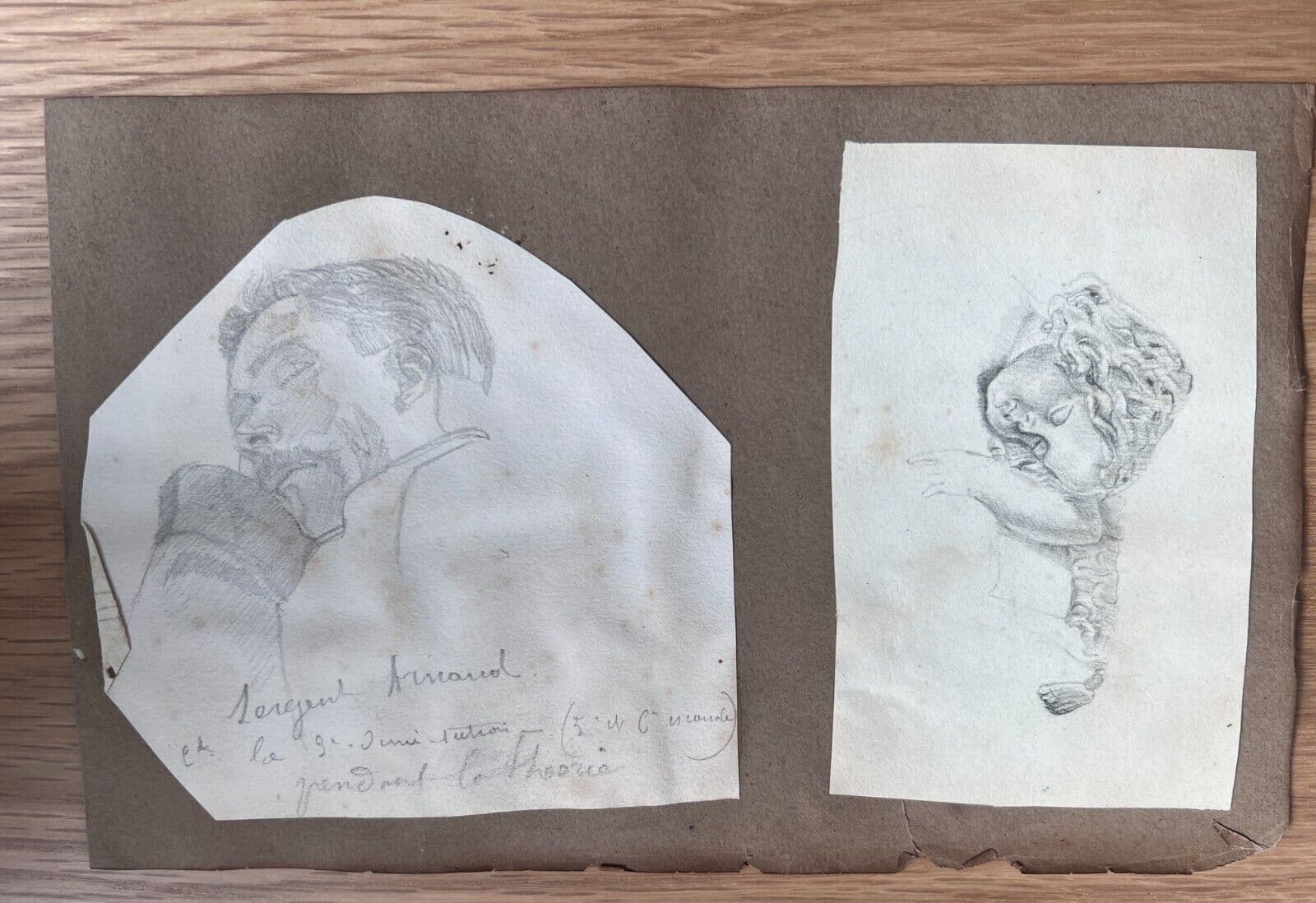 Antique Original Drawing Man, Putti, Angel Portrait 19th century image 6