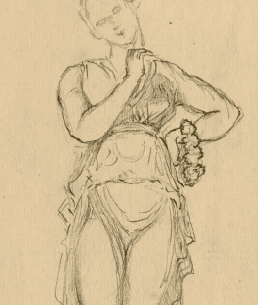 Antique Drawing Original Woman Statue Portrait image 5