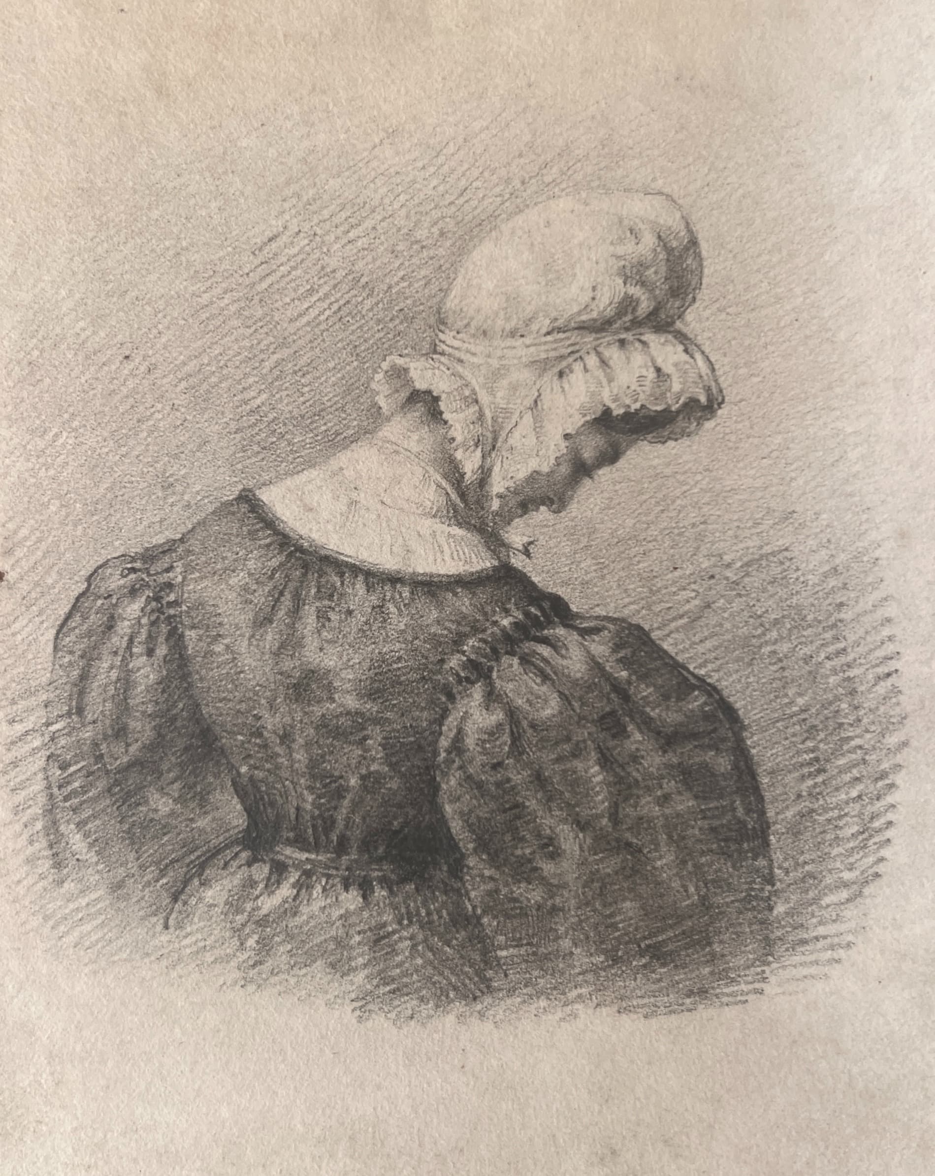 Women Portrait with Hat 19th century Drawing image 1