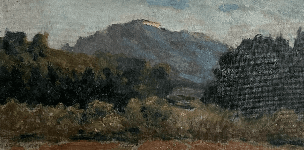 Antique Old Painting Mountain Landscape by Jean-Baptiste Galley (1847-1932)