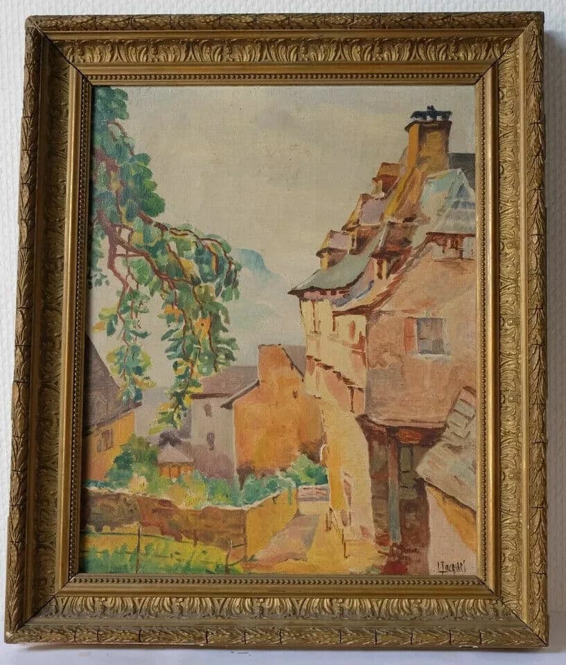 Antique Oil Painting Lucy JAQUET (1849-1893) Village Landscape Artwork image 4