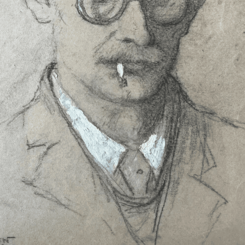 Original Antique Pencil Drawing Man Portrait Smocking signed Artwork image 4