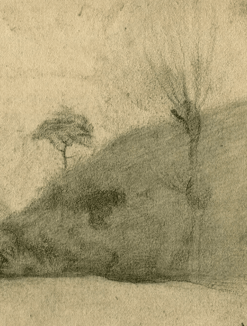 Antique Pencil Drawing Original 19th century Landscape, Tree, Countryside image 3