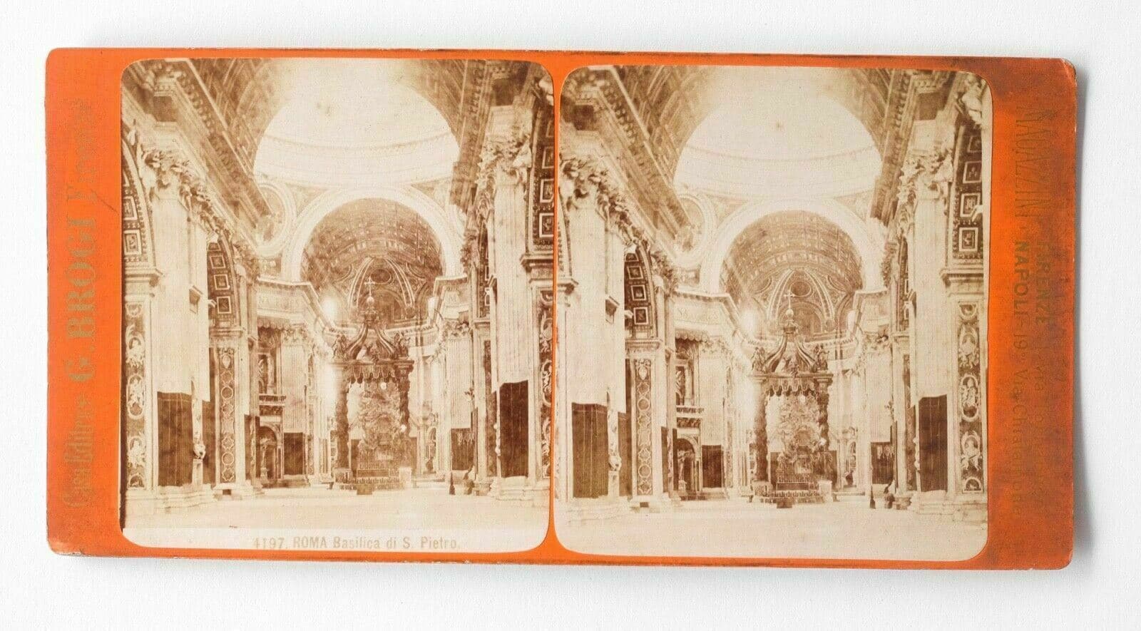 Vintage Stereoview G.BROGI - Roma Basilica di S.Pietro , Italy c. 1880 image 1