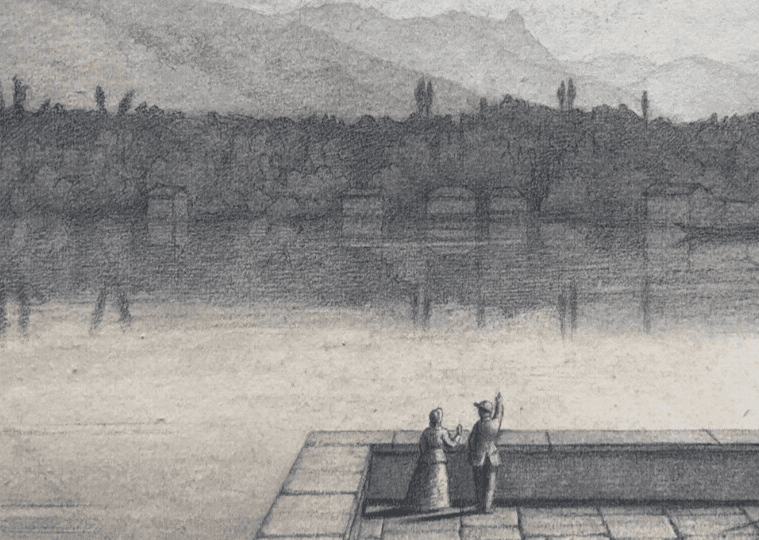 Antique Pencil Old Drawing Original Landscape Mountain Machilly, Geneva Signed image 4