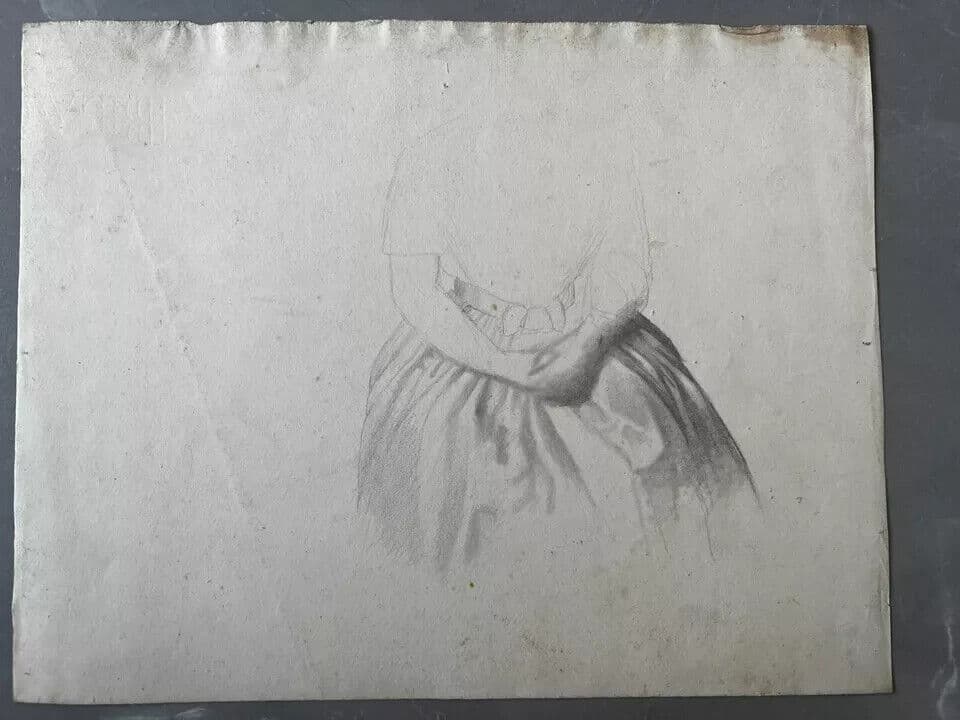 19th century Original Antique Pencil Drawing Woman Sitting Sketch Portrait image 5