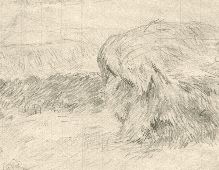 Vintage Pencil Original Drawing Landscape, Hay, Field image 4