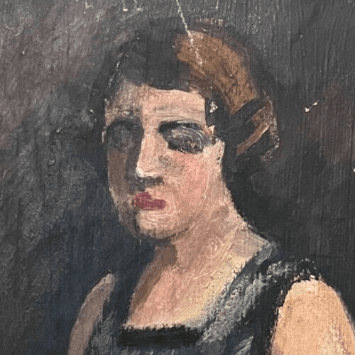 Antique Painting Original Modern Woman, Portrait, Floral image 2