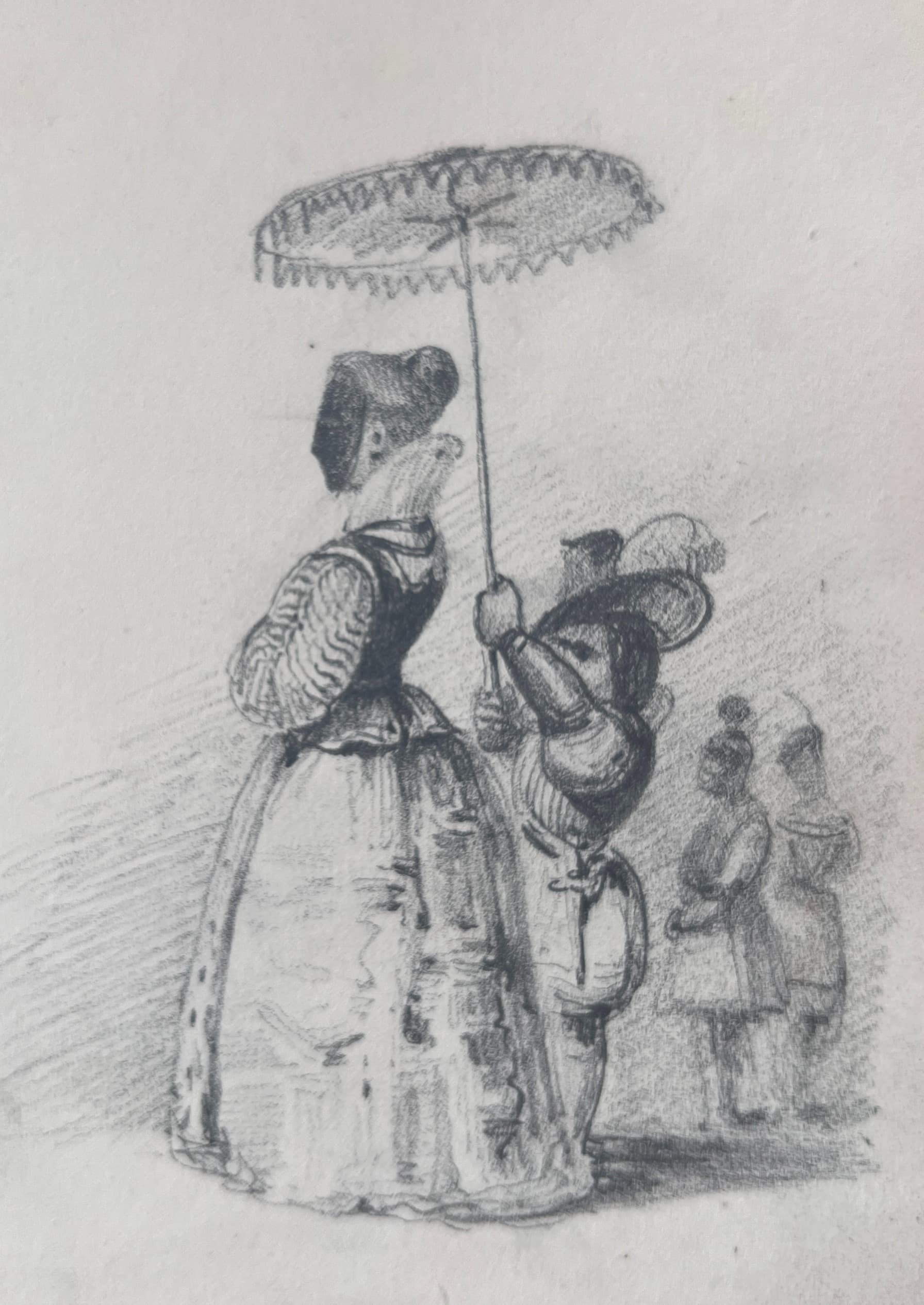 Masked Woman Portrait 19th century Drawing