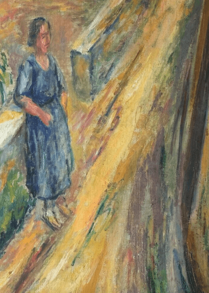 Antique Painting Woman Portrait Sunflower in Landscape, Modern Oil On Canvas image 3
