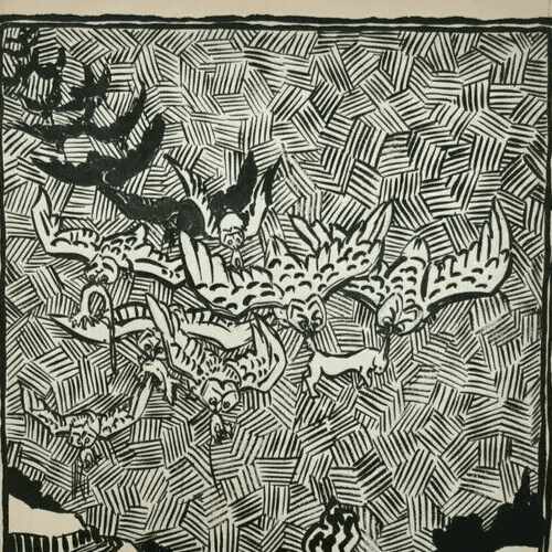 Vintage Ink Drawing Illustration of Owls Hunting Rabbits image 2