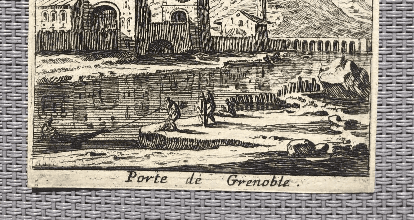 Antique Etching Original Cityview, Landscape, Porte de Grenoble, Houses image 6