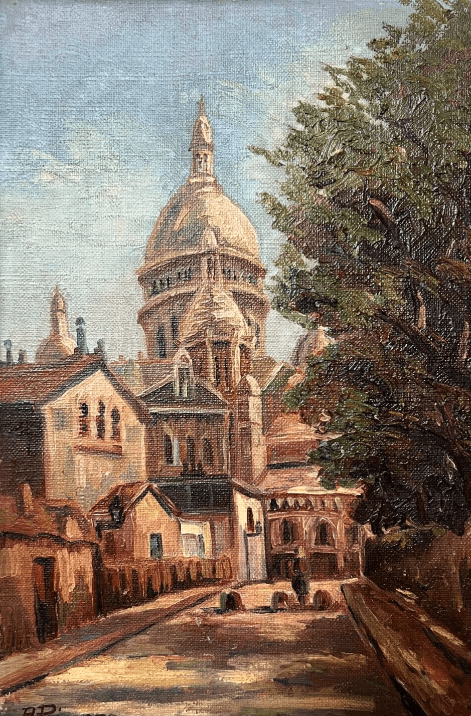 Vintage Oil Painting Cityview, Church by A. POISSON (XX) image 1