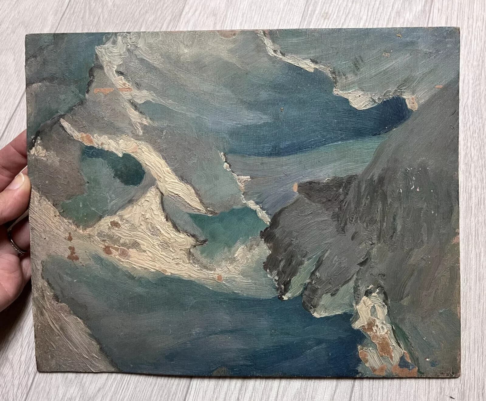 Antique Painting Original Mountain Landscape, Winter, Snow image 7