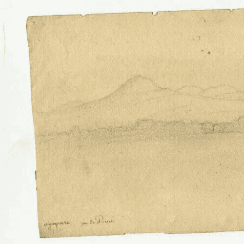 Antique Pencil Drawing 19th century of Hill Landscape, Mountain Puy de Drome image 3