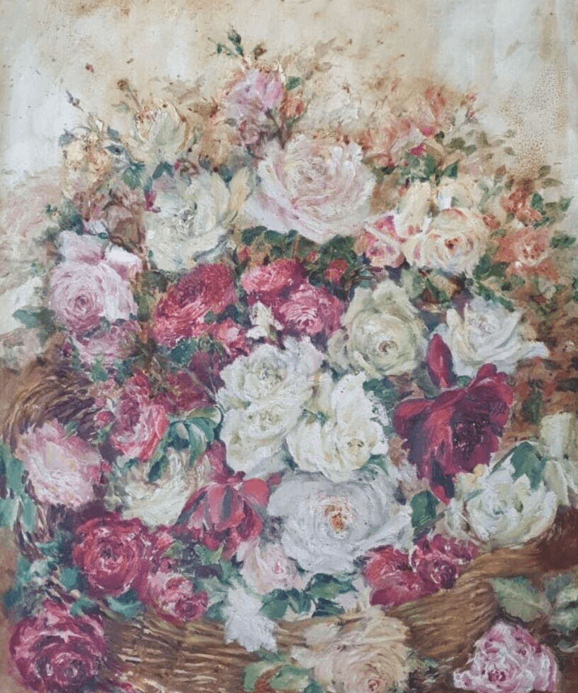 Antique Original Painting Still Life, Flowers, Floral, Roses 19th century