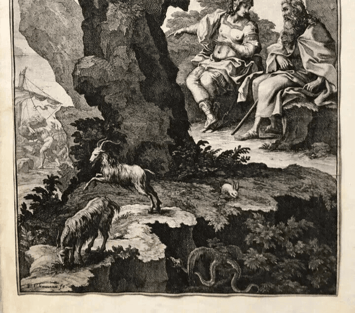 Antique Original Etching François CHAUVEAU (1613-1676) Bible, Goats image 4