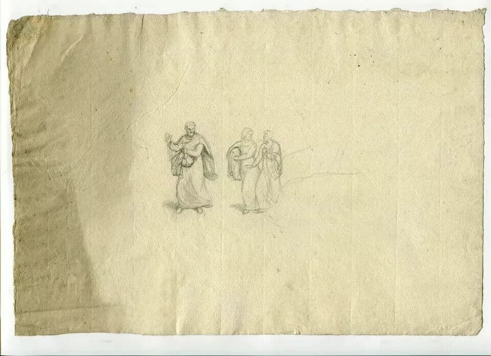 Vintage Pencil Drawing Original Allegorical Antiquite People, Men image 6