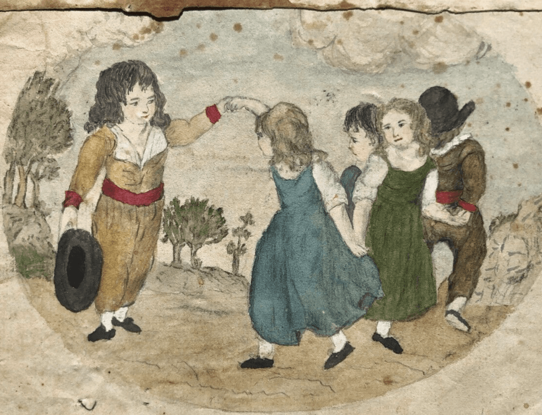 Original Antique Pencil 19th century Drawing Children, People Dancing Artwork image 6