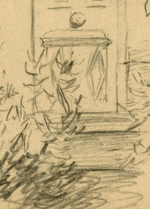 Vintage Pencil Drawing signed Door, House, Landscape, Architecture Architectural image 3