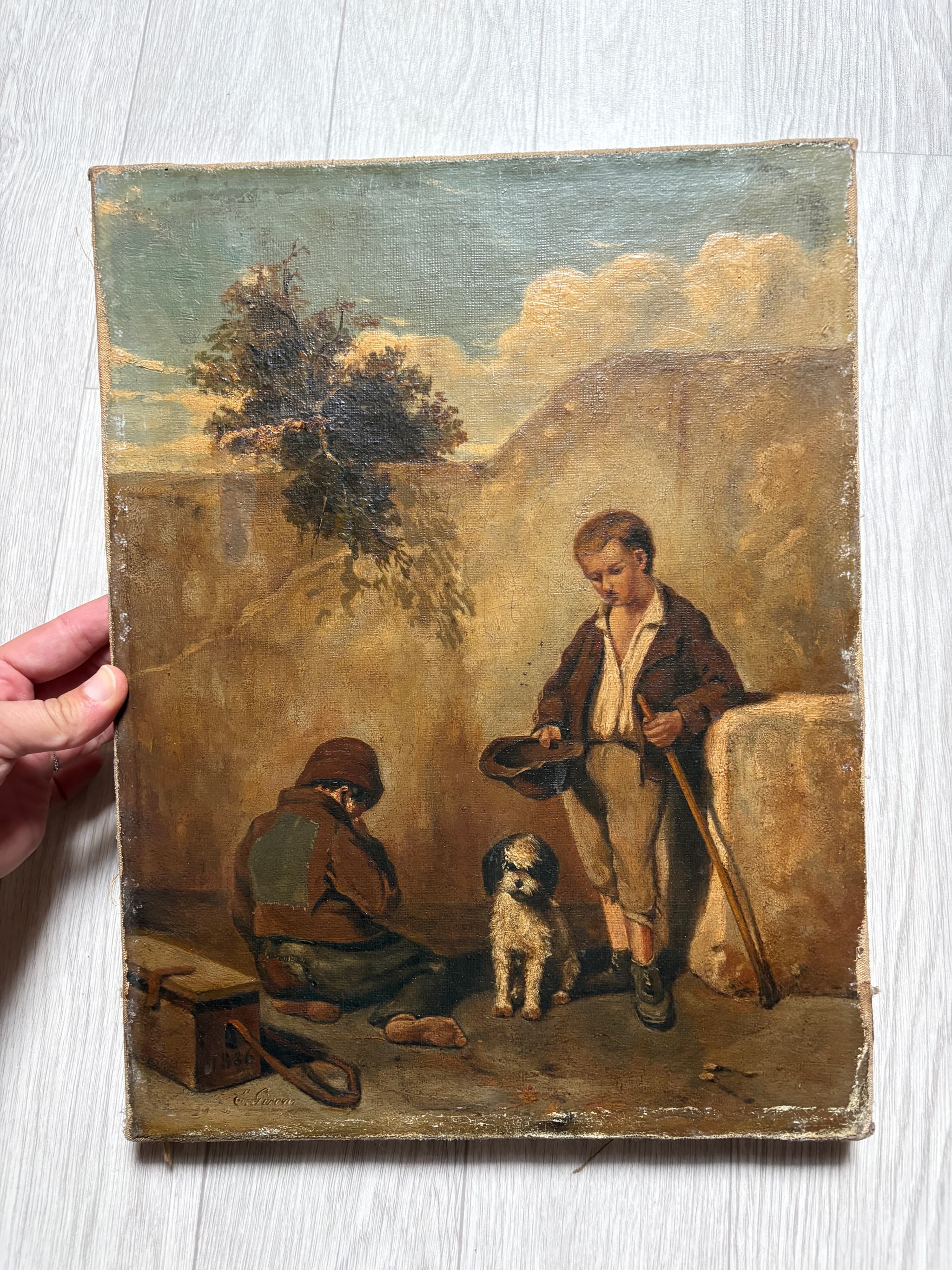 Ernest GIROUX (1851-?) Beggars Kids And Dog 1886 Painting image 1
