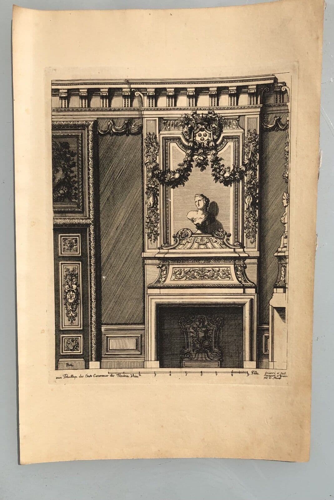 Antique Original Etching Jean MAROT Mariette, Fireplace, Architecture  x7 image 6