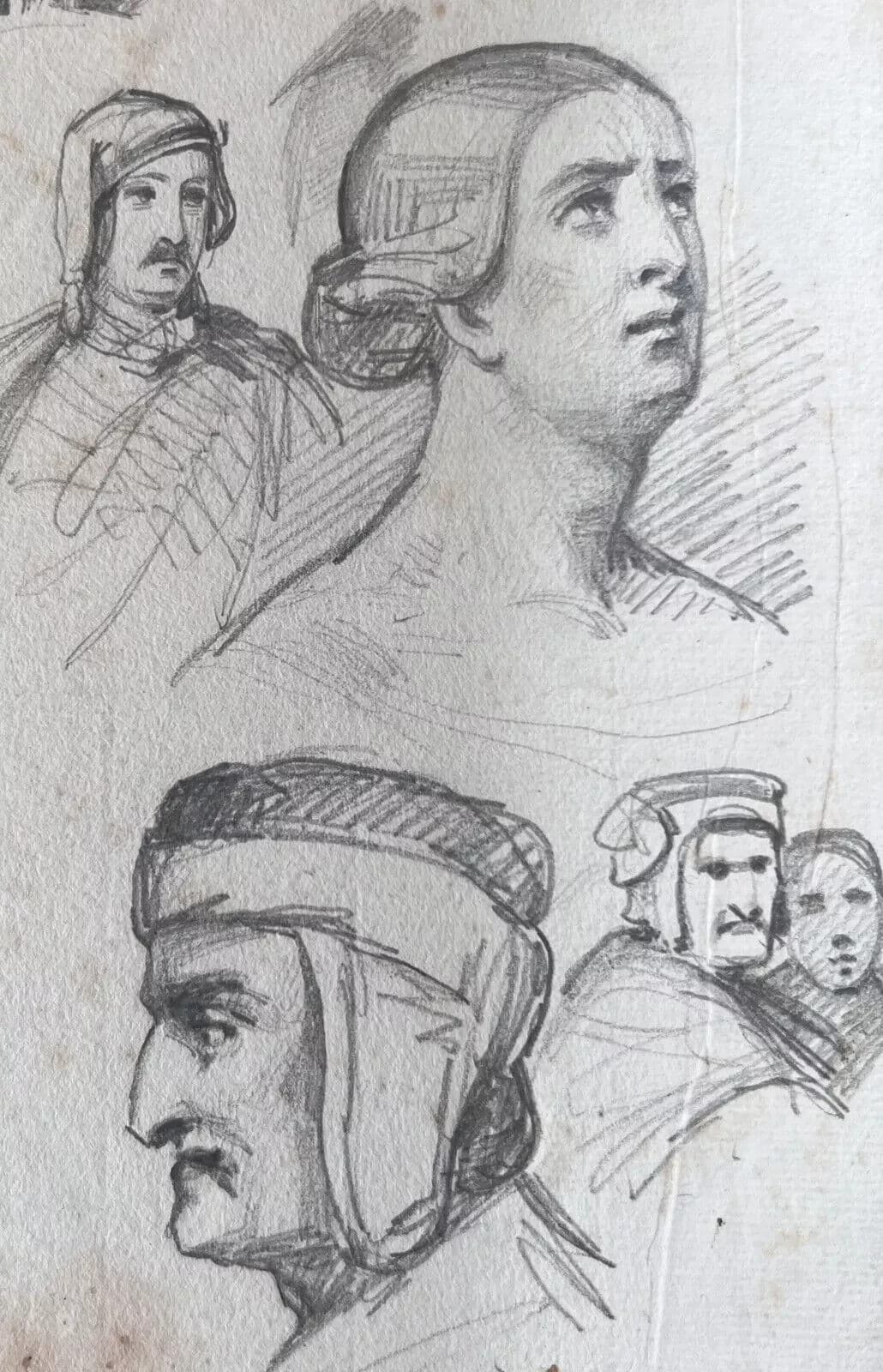 Antique Original Women and Man Portraits 19th century Drawing image 6