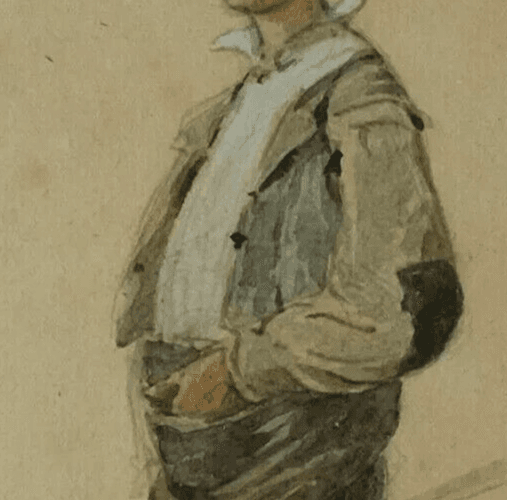 Antique Drawing 19th century Pastel Italian Man with a Stick Original image 3