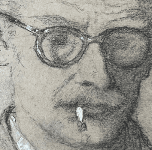 Original Antique Pencil Drawing Man Portrait Smocking signed Artwork image 2