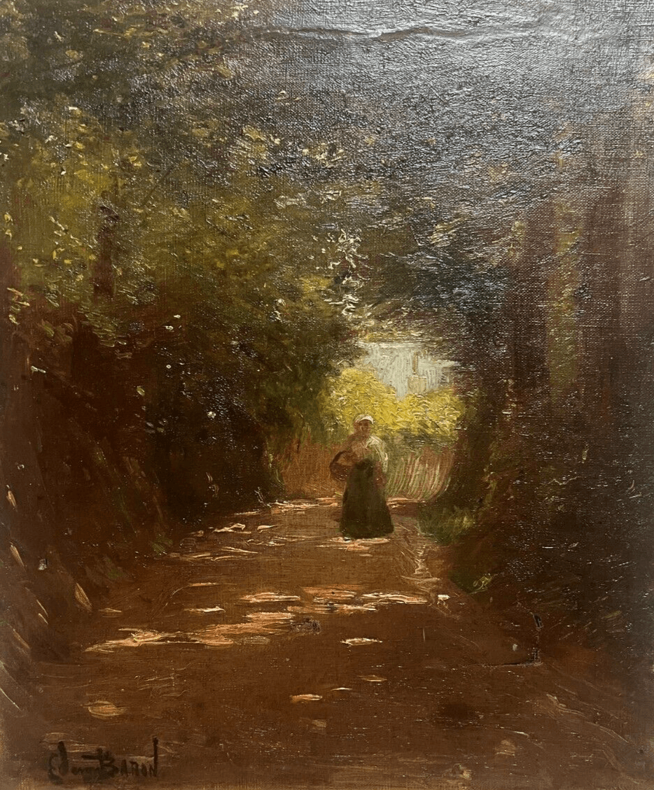 Antique Original Painting Landscape Impressionist Woman signed