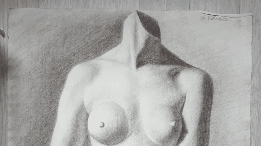 Antique Drawing Charcoal Nude Woman Portrait signed image 5