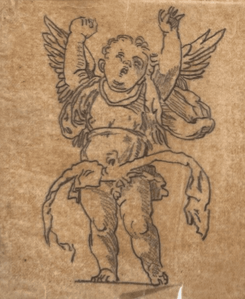 Antique Original Drawing Putti, Angels Portrait, Vase, Architecture 19th century image 3
