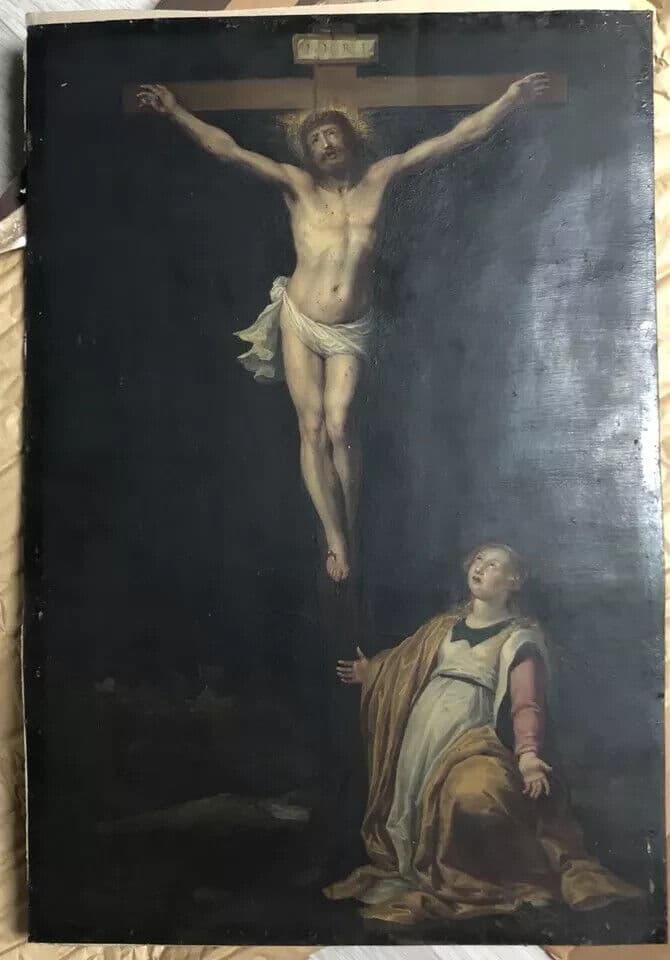 Antique Oil Painting Original 17th century The Christ & Mary Magdalene c. 1630 image 5