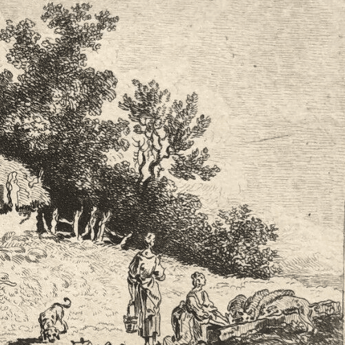 Antique Original Engraving Landscape, House, People, Frédéric Théodore Faber image 4