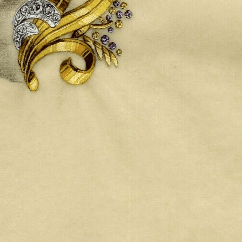 Antique Jewelry Drawing Original Art Deco Purple Diamond Stones Brooch image 4