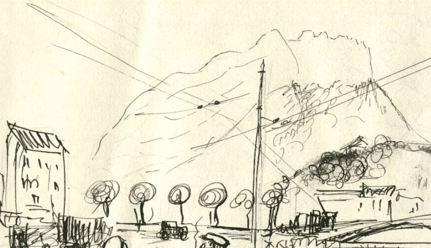 Vintage Ink Drawing Original Marine Men, Mountain Landscape signed image 5