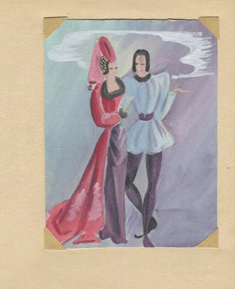 Vintage Original Drawing Portrait, Woman, Couple, Figures, Genre Scene image 6